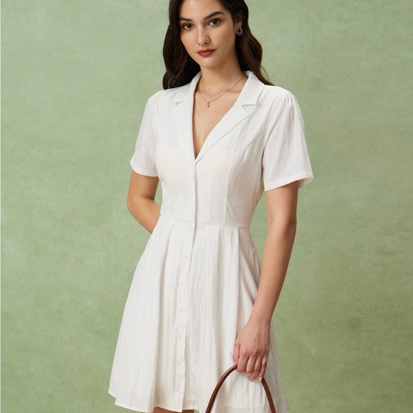 Rihoas White Puff Sleeve Mini Dress – Button Front, Size S - Picture 2 of 5